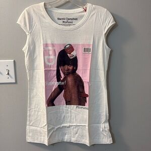 FIORUCCI Naomi Campbell Graphic T-Shirt-Size Medium NWT. Cap sleeves